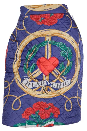 1980s Franco Moschino Cheap & Chic Peace Sign Heart Quilted Skirt