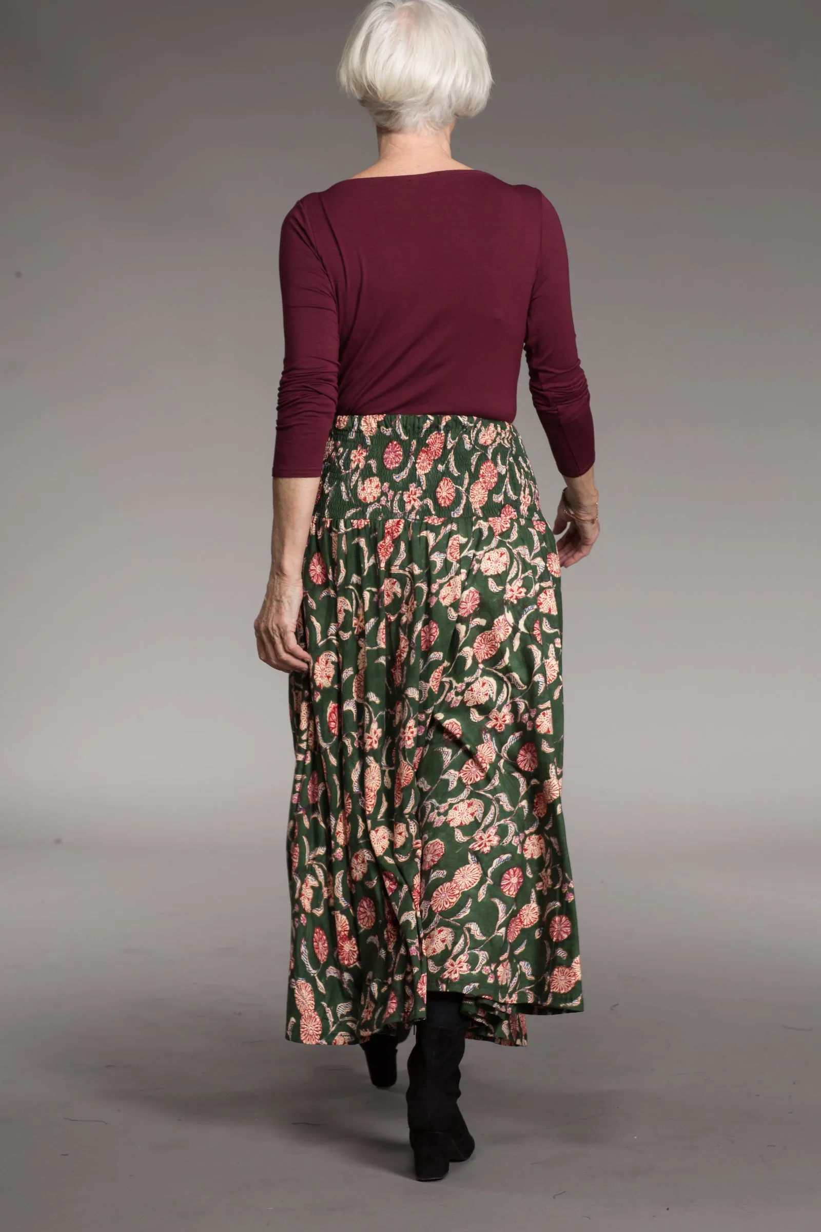 Asman Skirt in Hand Block Printed Cotton Jersey