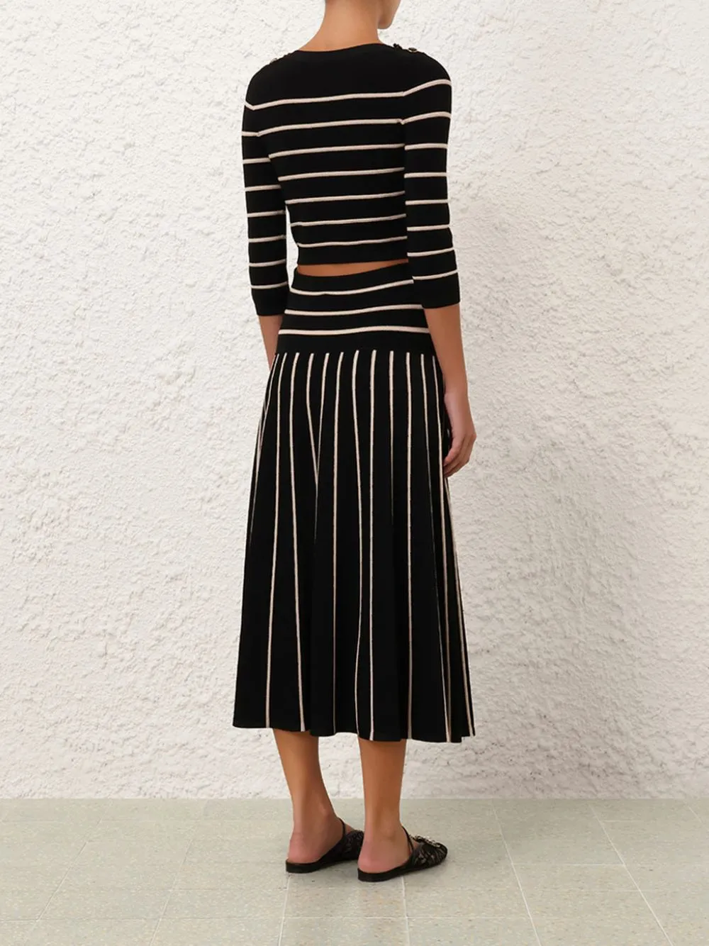 Black Crush Stripe Midi Skirt