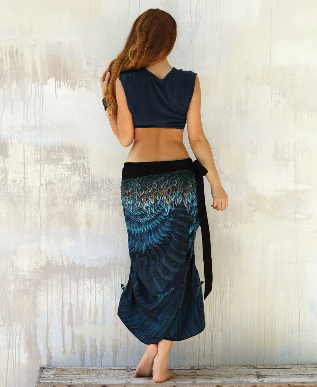 Blue Feather Wrap Skirt