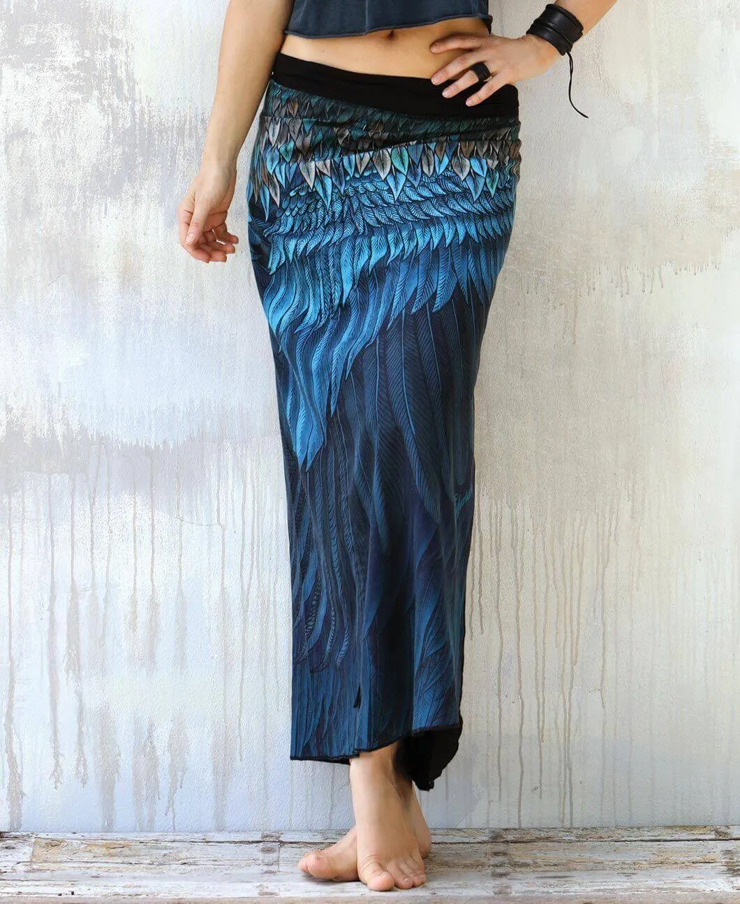 Blue Feather Wrap Skirt