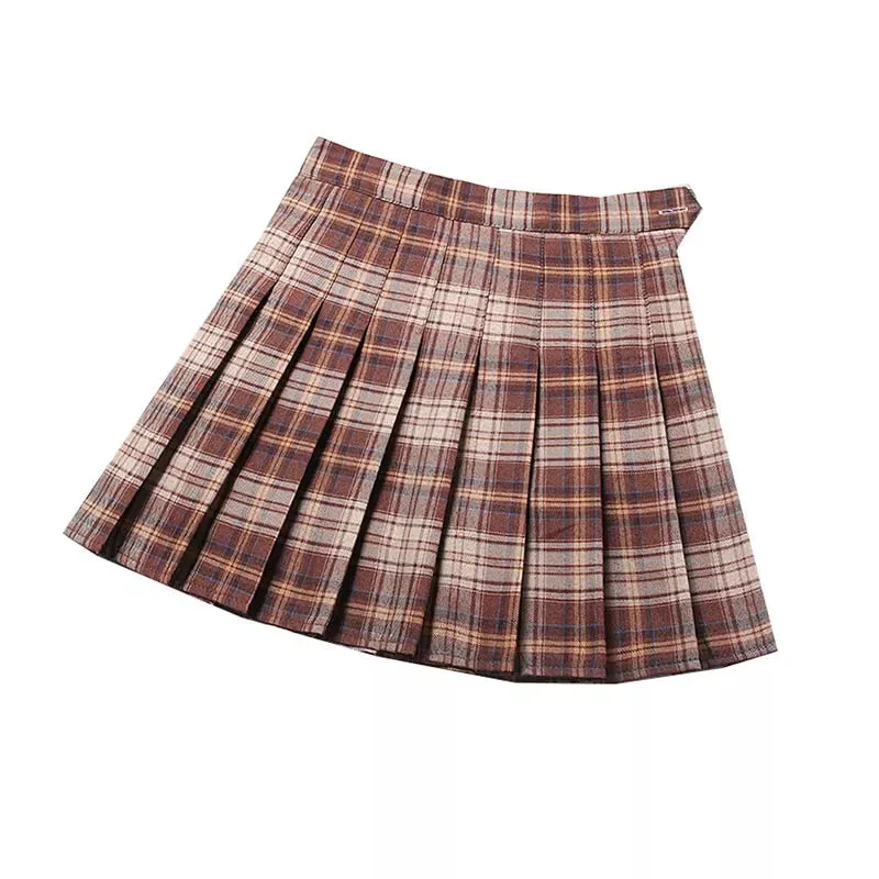 Brown Pleated Mini Skirts