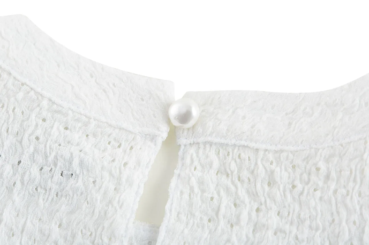 Bubble Hem Eyelet Knit Top