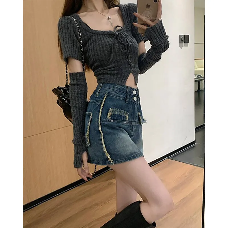 Button Front High-Waisted Chic Retro Bodycon Denim Skirt