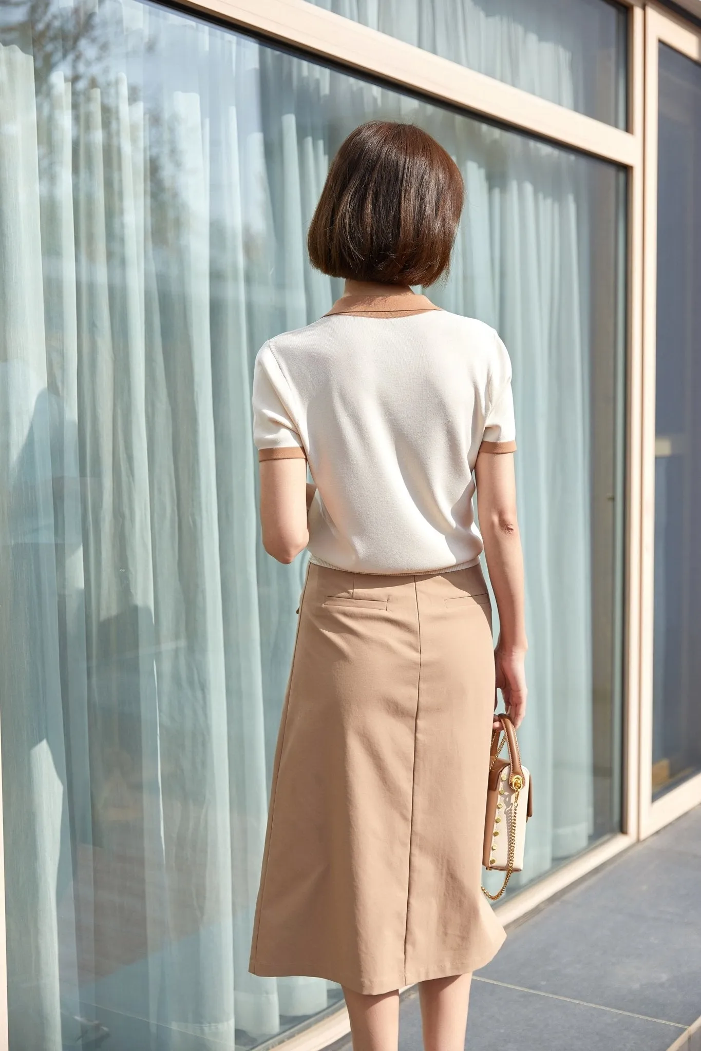 Camel Midi Skirt With Button A Shape