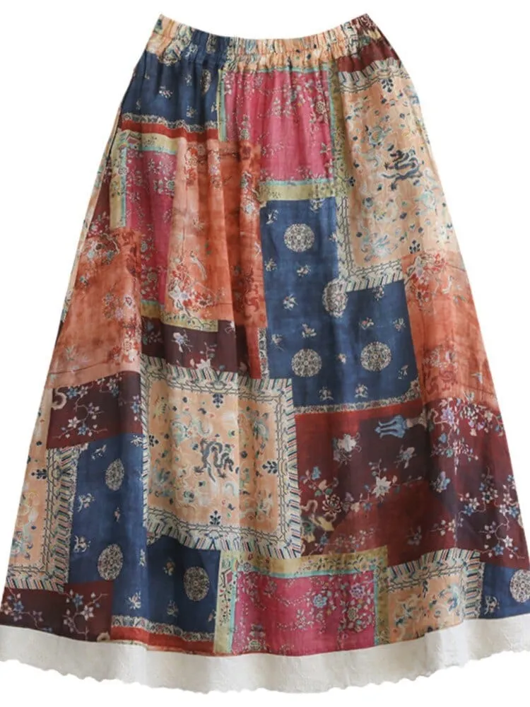 Colorful Ramie Maxi Skirt