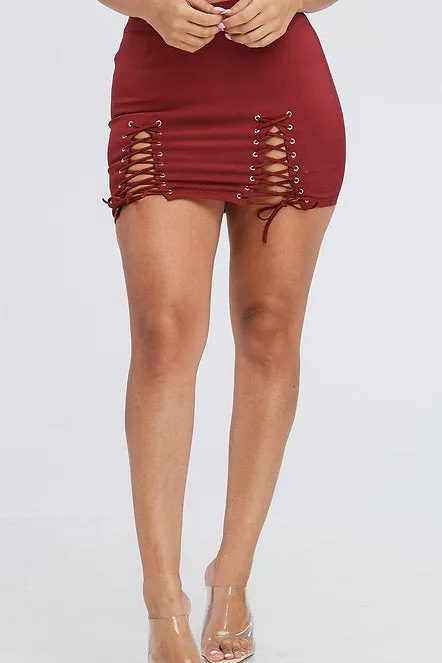 Double Side Lace Up Mini Skirt