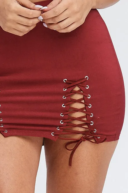 Double Side Lace Up Mini Skirt