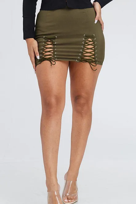 Double Side Lace Up Mini Skirt