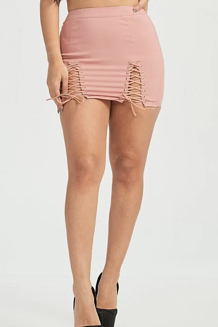 Double Side Lace Up Mini Skirt