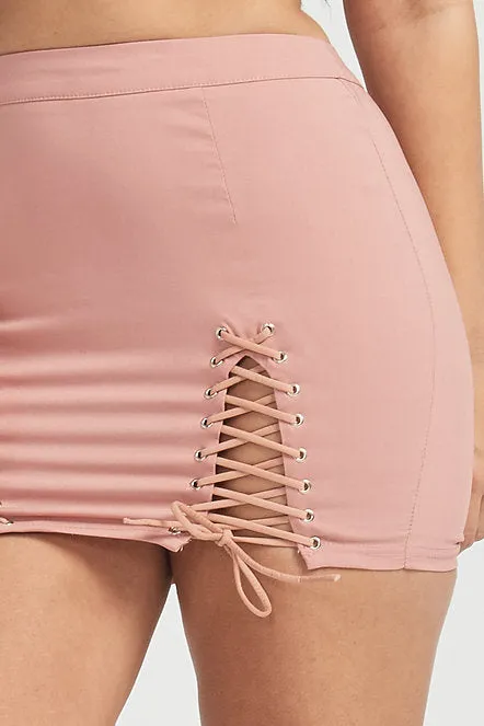 Double Side Lace Up Mini Skirt