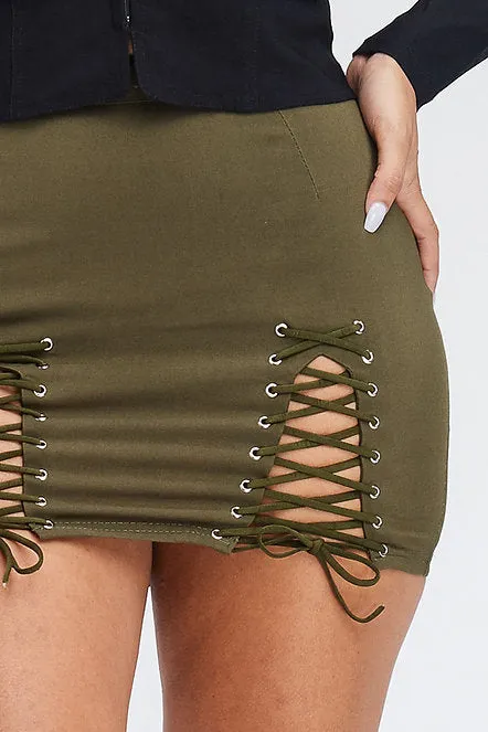 Double Side Lace Up Mini Skirt