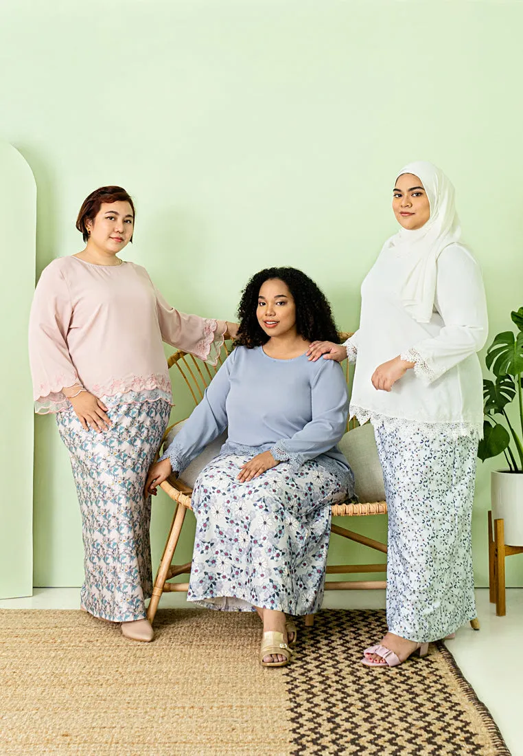 Ellah Petite Plus Short Embroidery Kurung Top - Grey Lilac