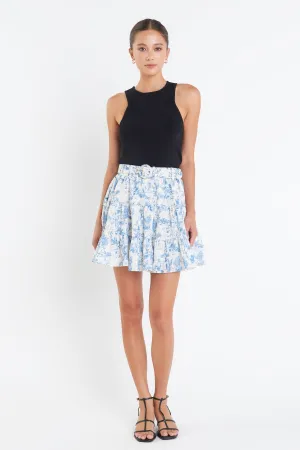 English Factory - Digital Print Belted Tiered Mini Skirt