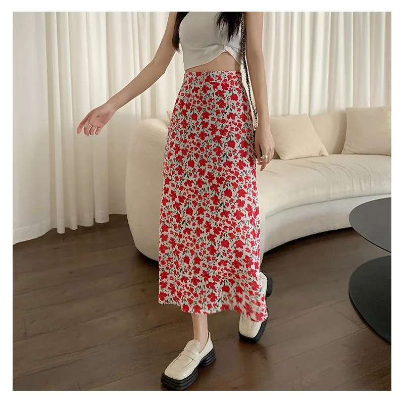 Fairy Floral Print Midi Slimming Mesh Skirt