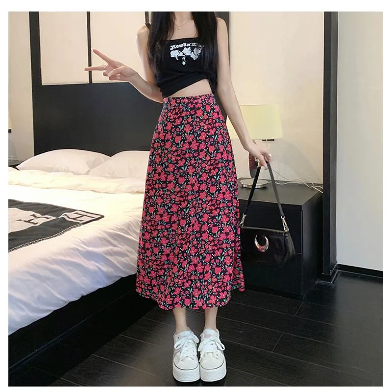 Fairy Floral Print Midi Slimming Mesh Skirt