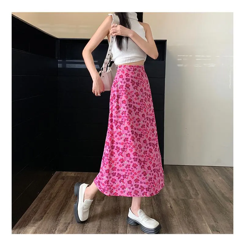 Fairy Floral Print Midi Slimming Mesh Skirt