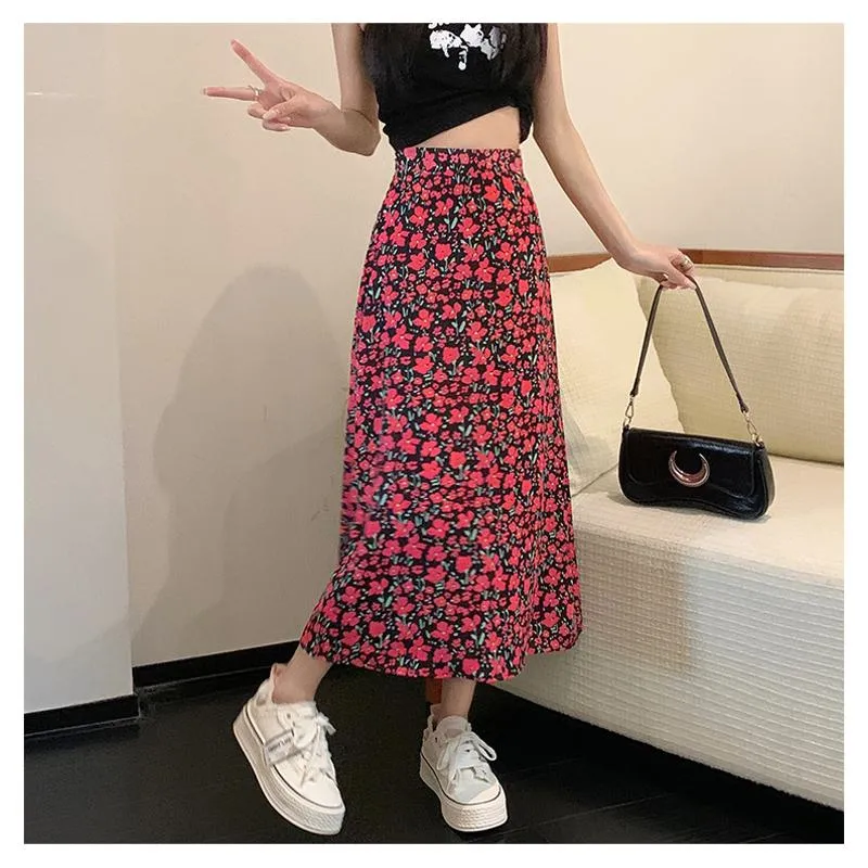 Fairy Floral Print Midi Slimming Mesh Skirt