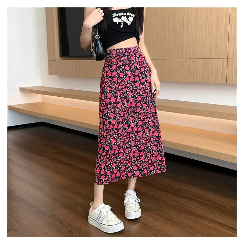 Fairy Floral Print Midi Slimming Mesh Skirt