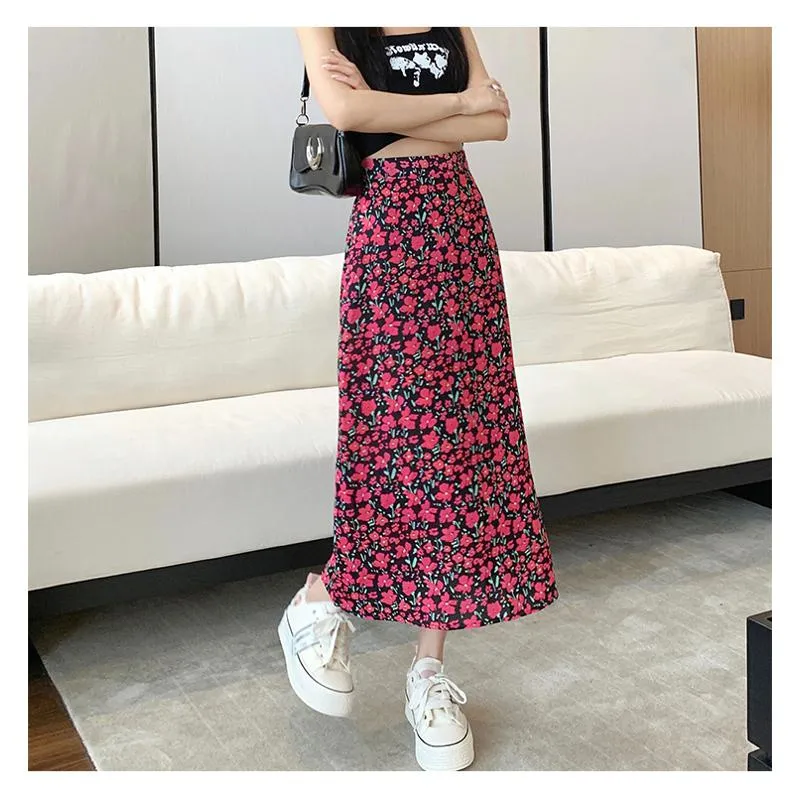 Fairy Floral Print Midi Slimming Mesh Skirt