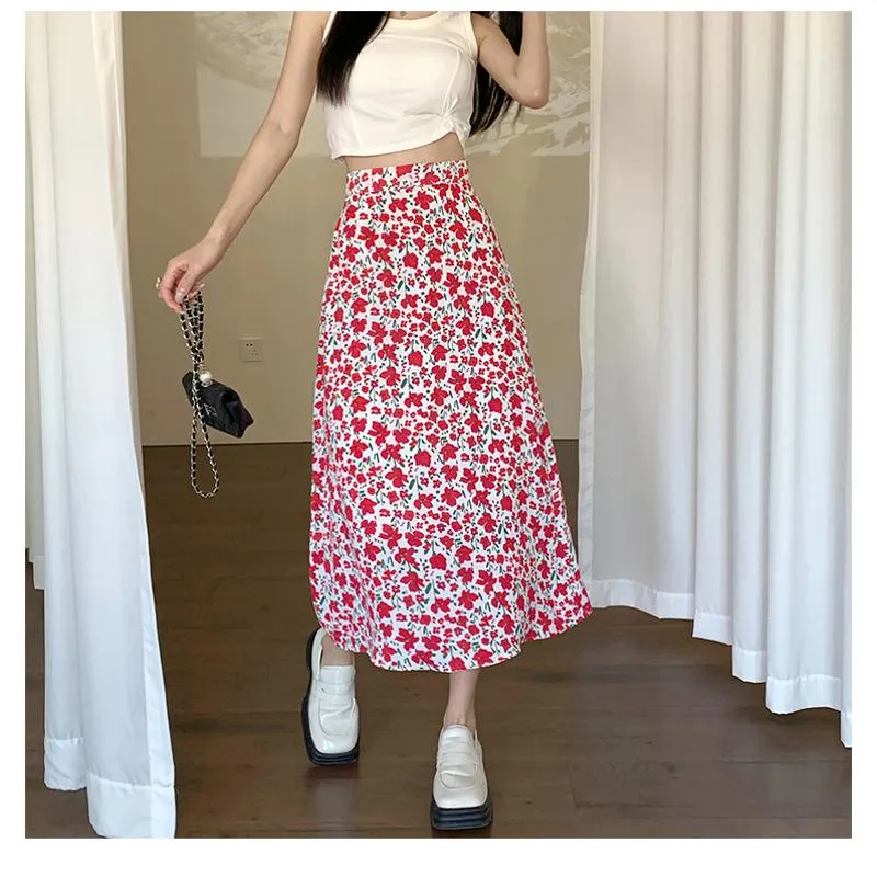 Fairy Floral Print Midi Slimming Mesh Skirt