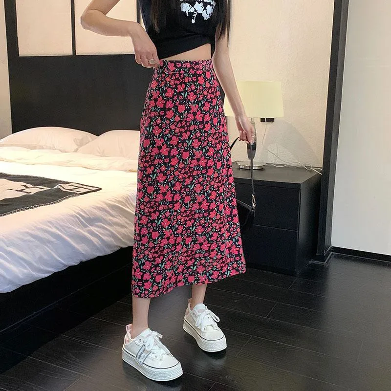 Fairy Floral Print Midi Slimming Mesh Skirt