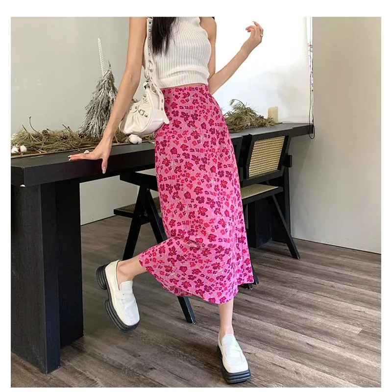 Fairy Floral Print Midi Slimming Mesh Skirt