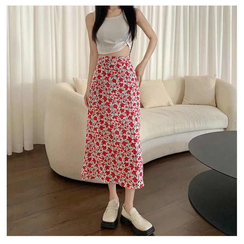 Fairy Floral Print Midi Slimming Mesh Skirt