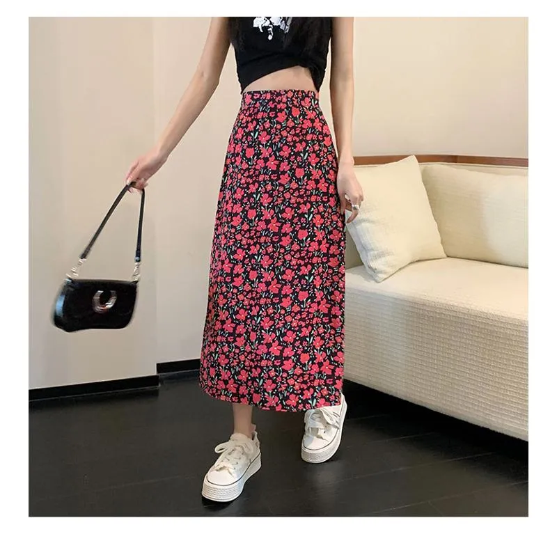 Fairy Floral Print Midi Slimming Mesh Skirt