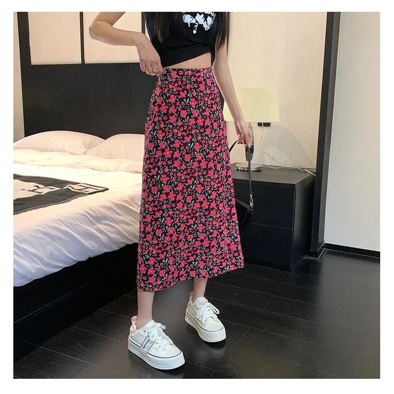 Fairy Floral Print Midi Slimming Mesh Skirt