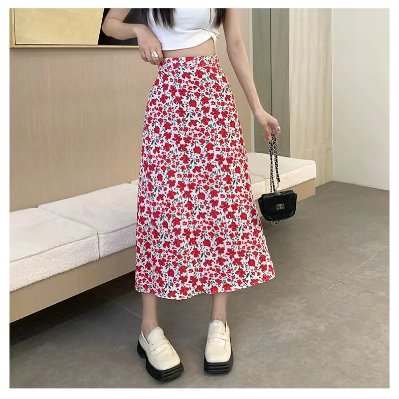 Fairy Floral Print Midi Slimming Mesh Skirt