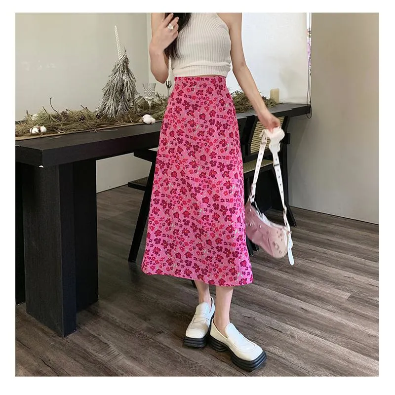 Fairy Floral Print Midi Slimming Mesh Skirt