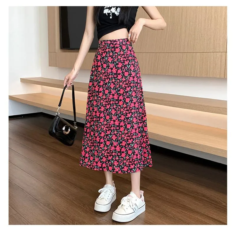 Fairy Floral Print Midi Slimming Mesh Skirt