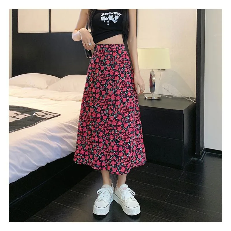 Fairy Floral Print Midi Slimming Mesh Skirt