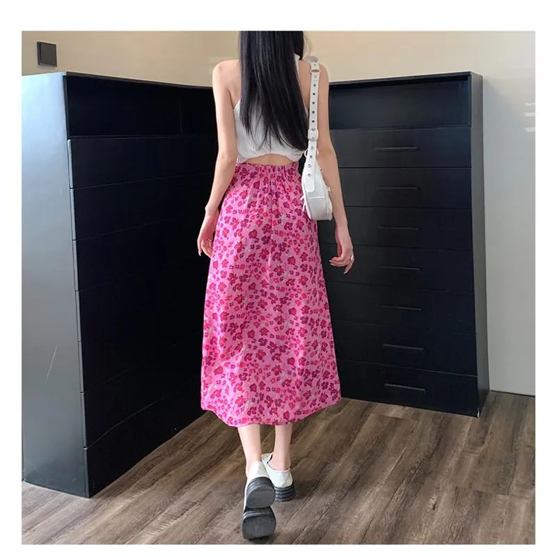 Fairy Floral Print Midi Slimming Mesh Skirt