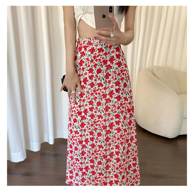 Fairy Floral Print Midi Slimming Mesh Skirt