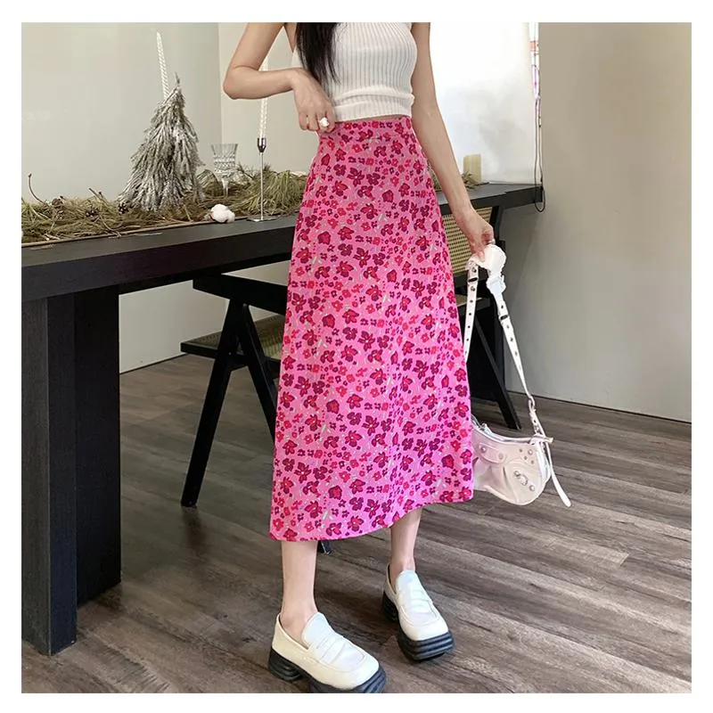 Fairy Floral Print Midi Slimming Mesh Skirt