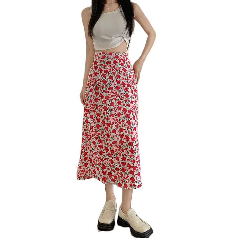 Fairy Floral Print Midi Slimming Mesh Skirt