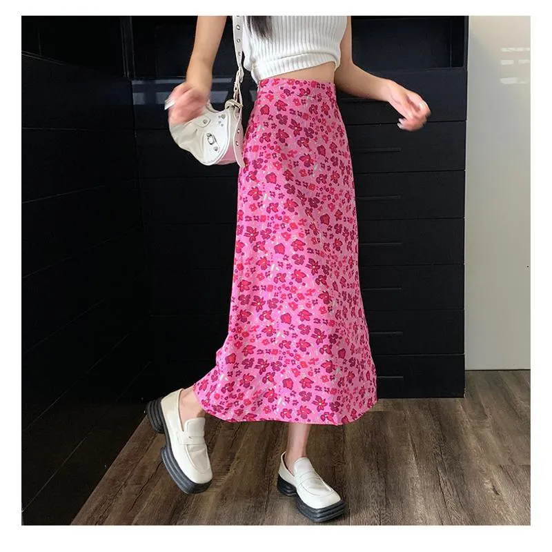 Fairy Floral Print Midi Slimming Mesh Skirt