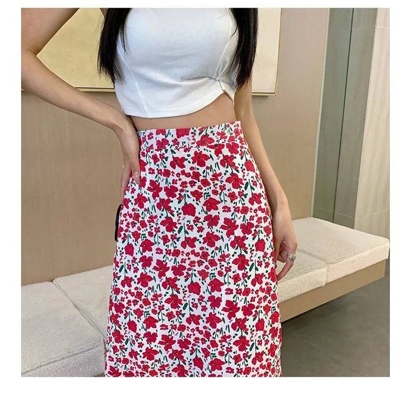 Fairy Floral Print Midi Slimming Mesh Skirt