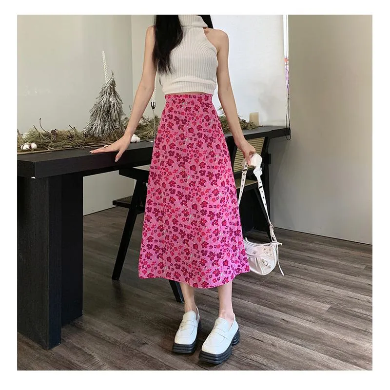 Fairy Floral Print Midi Slimming Mesh Skirt