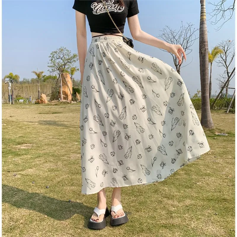 Fairy Skirt Long Style Floral A-Line Mesh Skirt