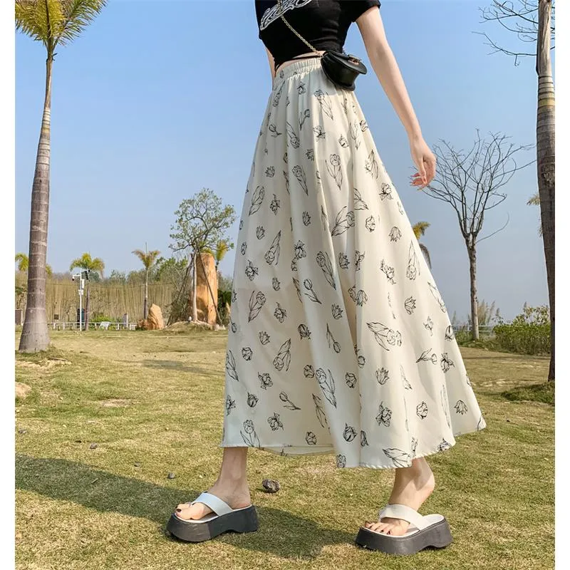 Fairy Skirt Long Style Floral A-Line Mesh Skirt