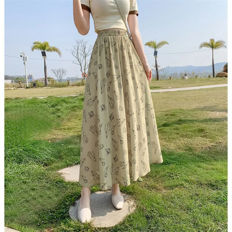 Fairy Skirt Long Style Floral A-Line Mesh Skirt