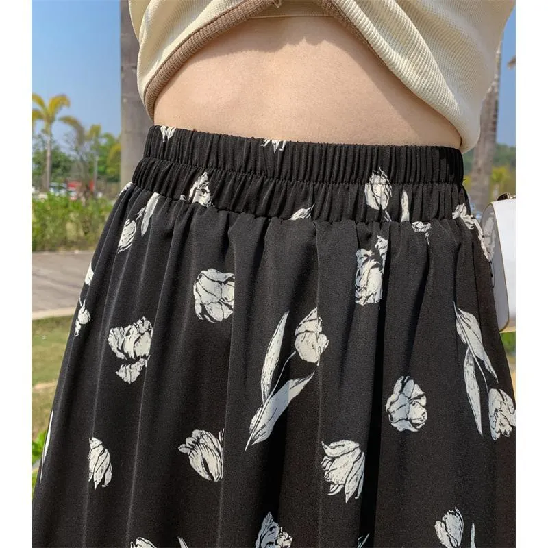 Fairy Skirt Long Style Floral A-Line Mesh Skirt