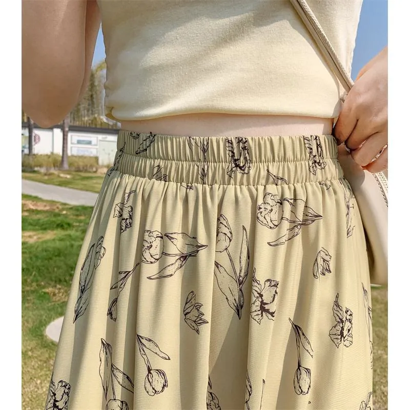 Fairy Skirt Long Style Floral A-Line Mesh Skirt