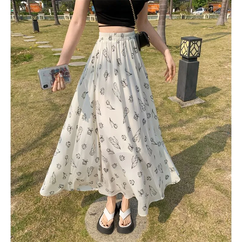 Fairy Skirt Long Style Floral A-Line Mesh Skirt