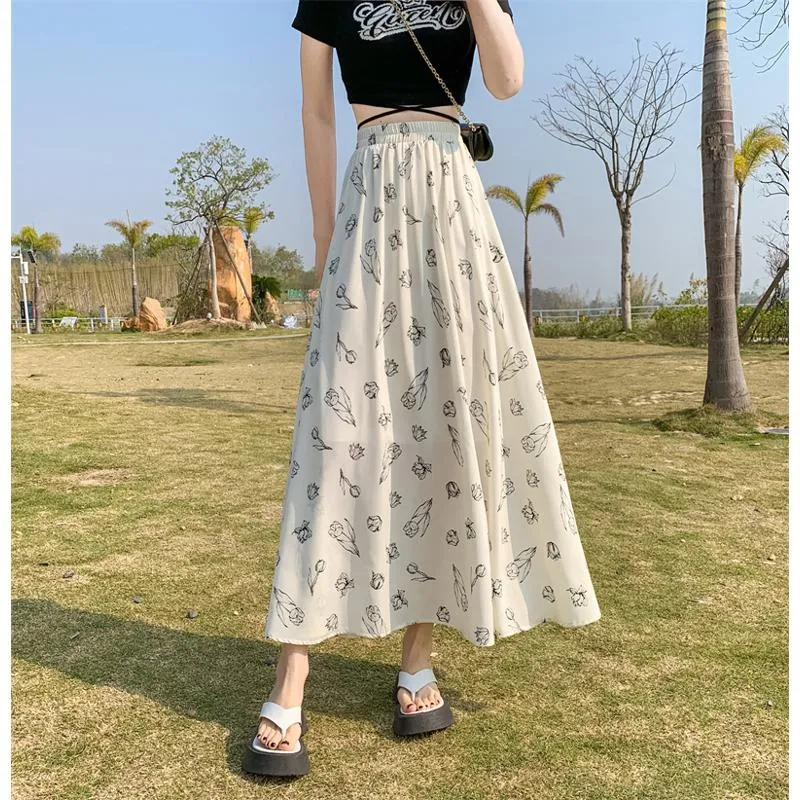 Fairy Skirt Long Style Floral A-Line Mesh Skirt