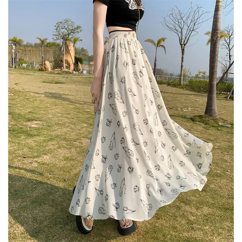 Fairy Skirt Long Style Floral A-Line Mesh Skirt