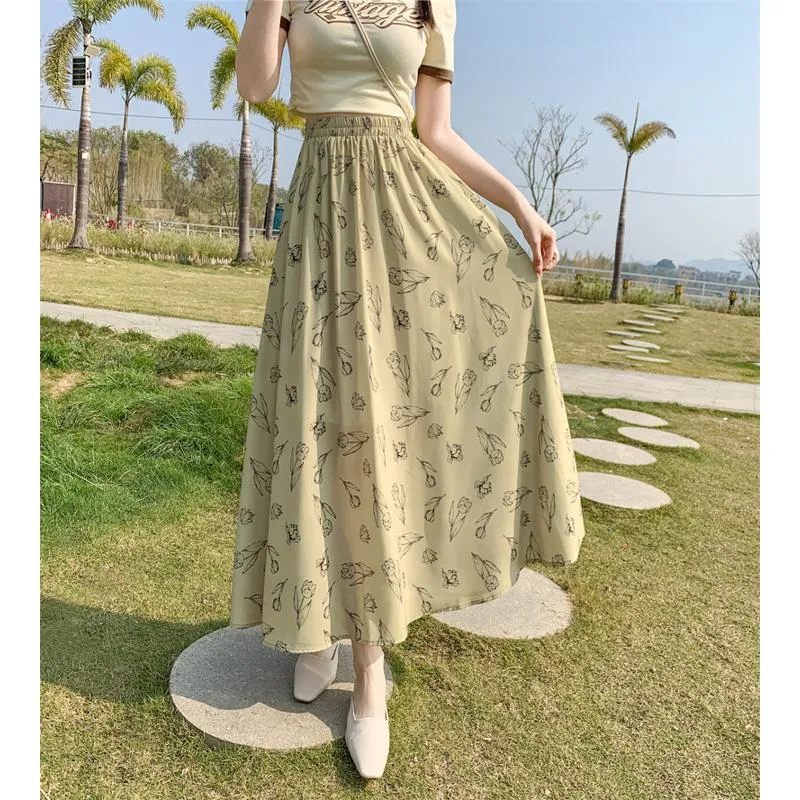 Fairy Skirt Long Style Floral A-Line Mesh Skirt